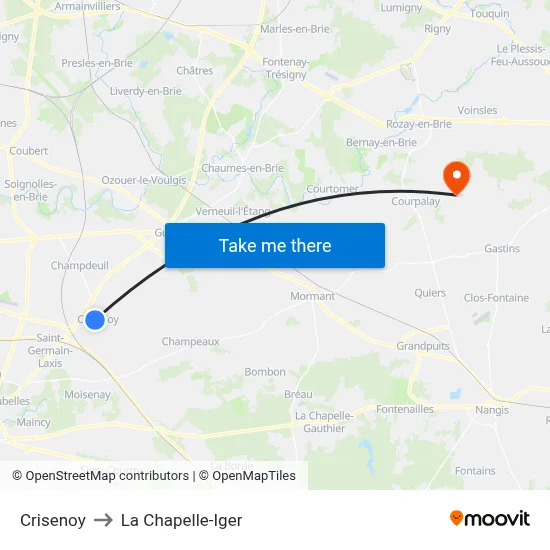 Crisenoy to La Chapelle-Iger map