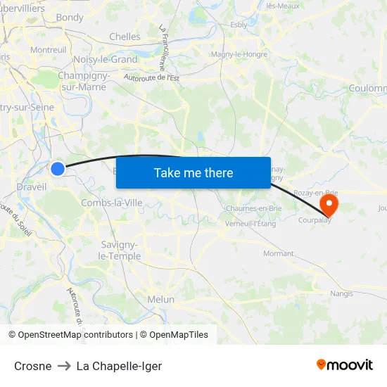 Crosne to La Chapelle-Iger map