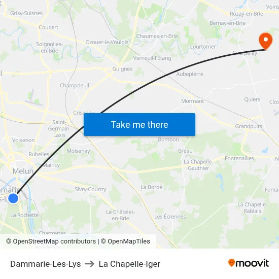 Dammarie-Les-Lys to La Chapelle-Iger map
