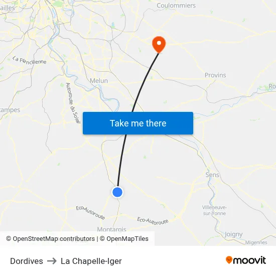 Dordives to La Chapelle-Iger map