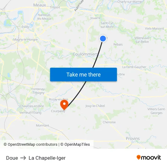 Doue to La Chapelle-Iger map