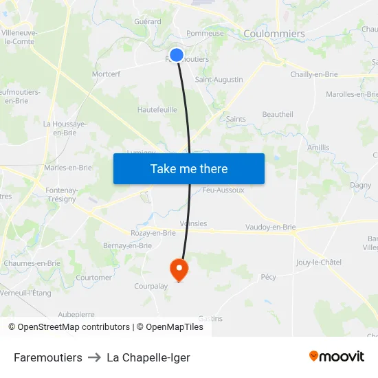Faremoutiers to La Chapelle-Iger map