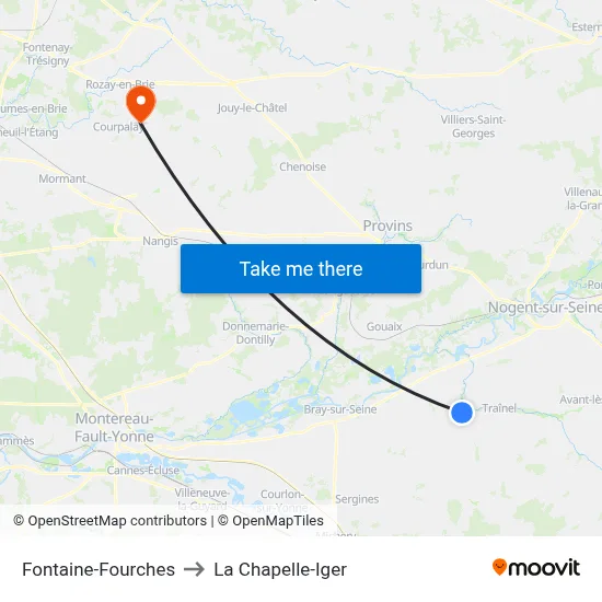 Fontaine-Fourches to La Chapelle-Iger map