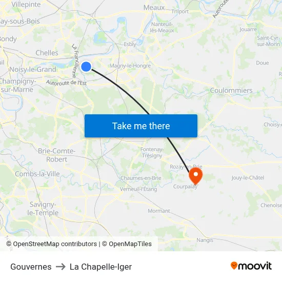 Gouvernes to La Chapelle-Iger map