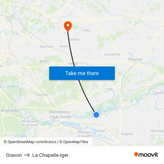 Gravon to La Chapelle-Iger map