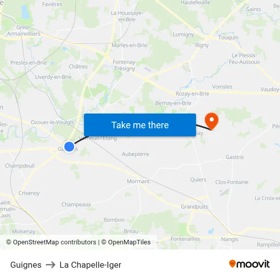Guignes to La Chapelle-Iger map