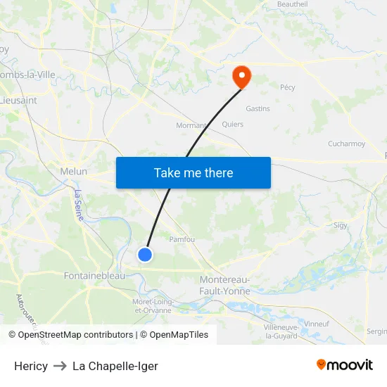 Hericy to La Chapelle-Iger map