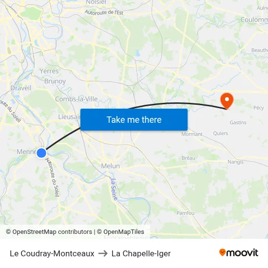 Le Coudray-Montceaux to La Chapelle-Iger map