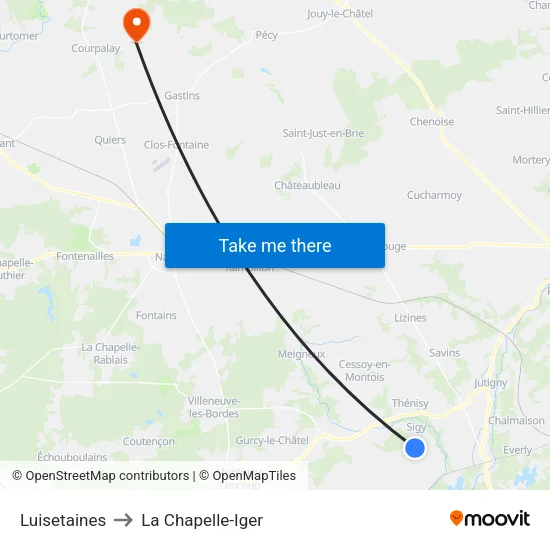 Luisetaines to La Chapelle-Iger map