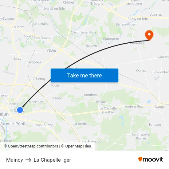 Maincy to La Chapelle-Iger map