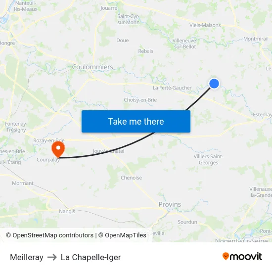 Meilleray to La Chapelle-Iger map