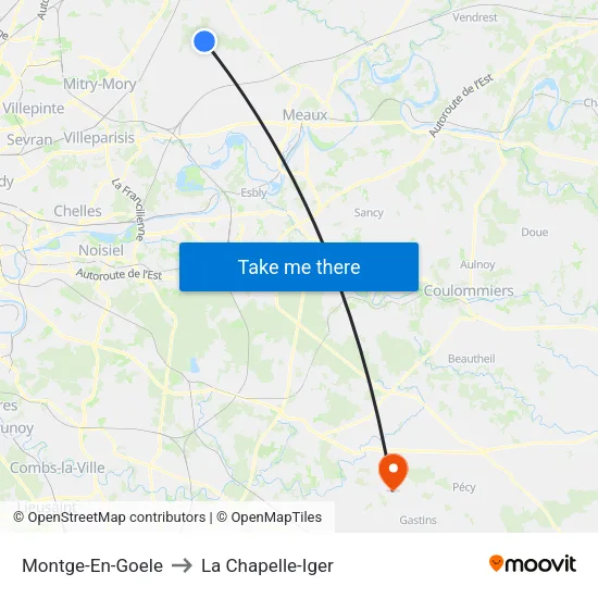 Montge-En-Goele to La Chapelle-Iger map
