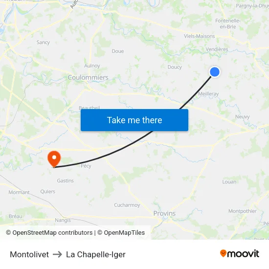 Montolivet to La Chapelle-Iger map