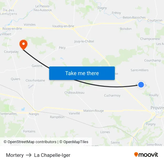 Mortery to La Chapelle-Iger map