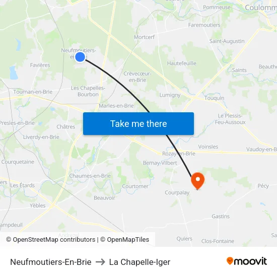 Neufmoutiers-En-Brie to La Chapelle-Iger map