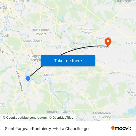 Saint-Fargeau-Ponthierry to La Chapelle-Iger map