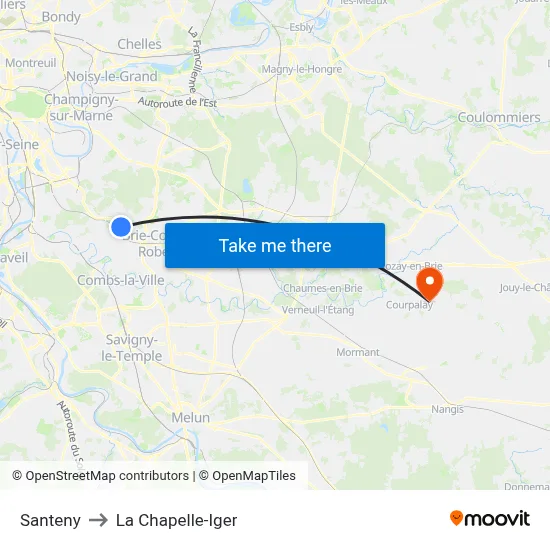 Santeny to La Chapelle-Iger map