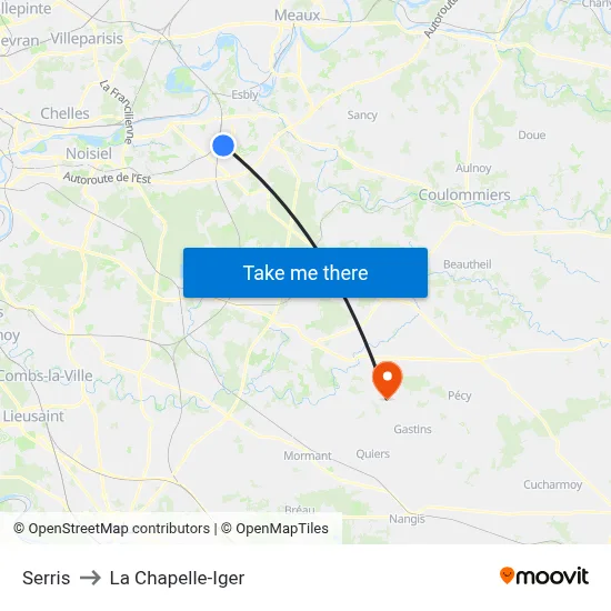 Serris to La Chapelle-Iger map