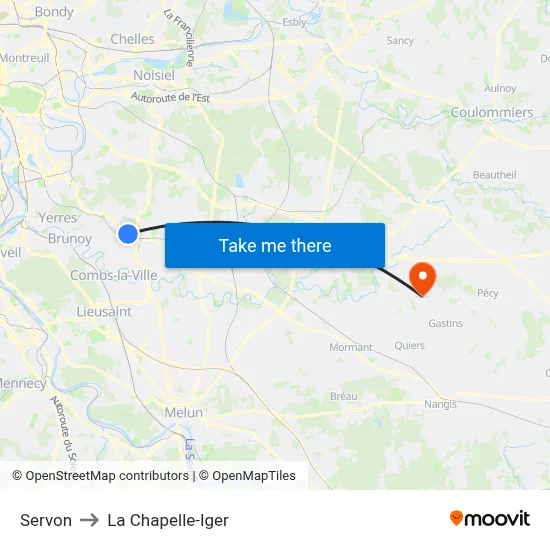 Servon to La Chapelle-Iger map