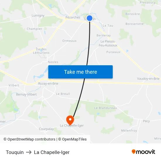 Touquin to La Chapelle-Iger map