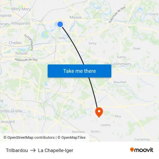 Trilbardou to La Chapelle-Iger map