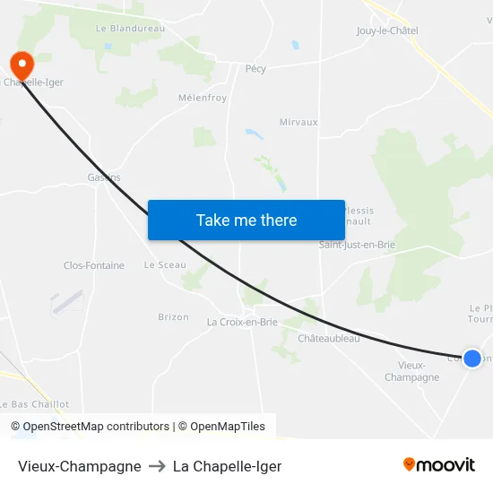 Vieux-Champagne to La Chapelle-Iger map