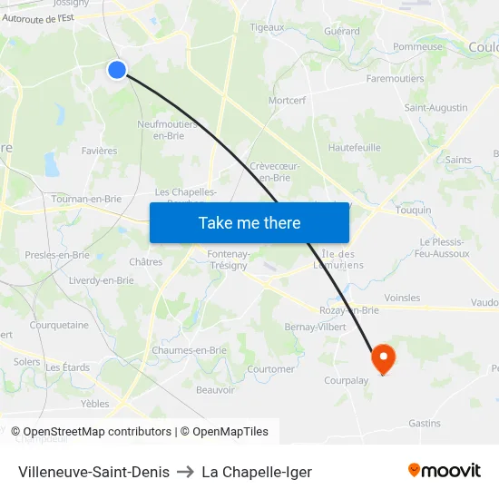 Villeneuve-Saint-Denis to La Chapelle-Iger map