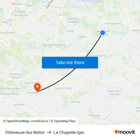 Villeneuve-Sur-Bellot to La Chapelle-Iger map