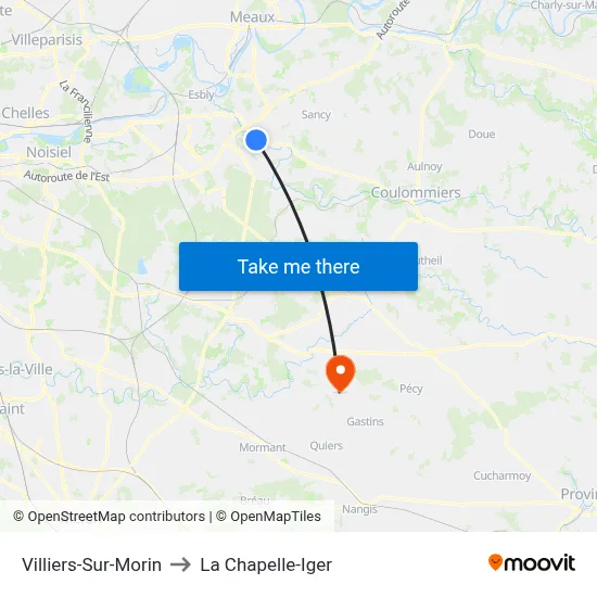 Villiers-Sur-Morin to La Chapelle-Iger map