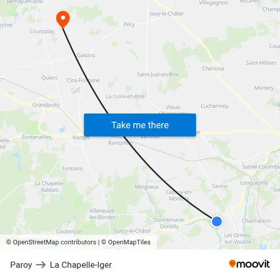 Paroy to La Chapelle-Iger map
