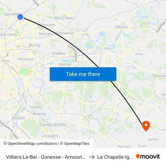 Villiers-Le-Bel - Gonesse - Arnouville to La Chapelle-Iger map