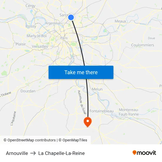 Arnouville to La Chapelle-La-Reine map