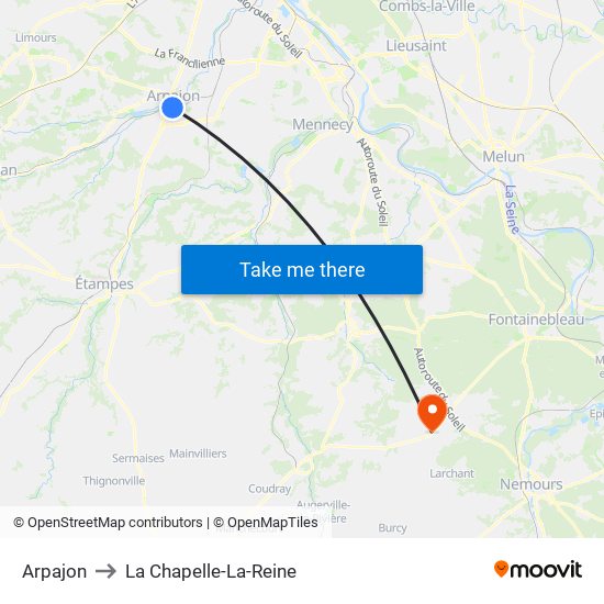 Arpajon to La Chapelle-La-Reine map