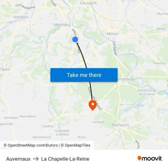 Auvernaux to La Chapelle-La-Reine map