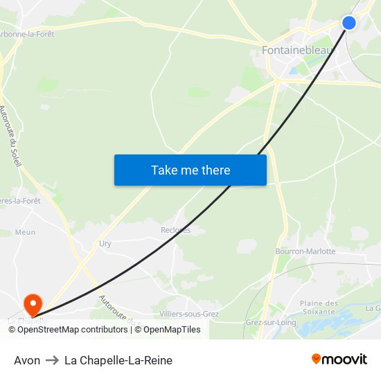 Avon to La Chapelle-La-Reine map