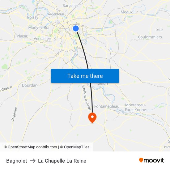 Bagnolet to La Chapelle-La-Reine map