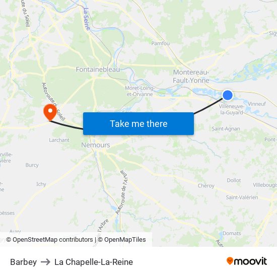 Barbey to La Chapelle-La-Reine map