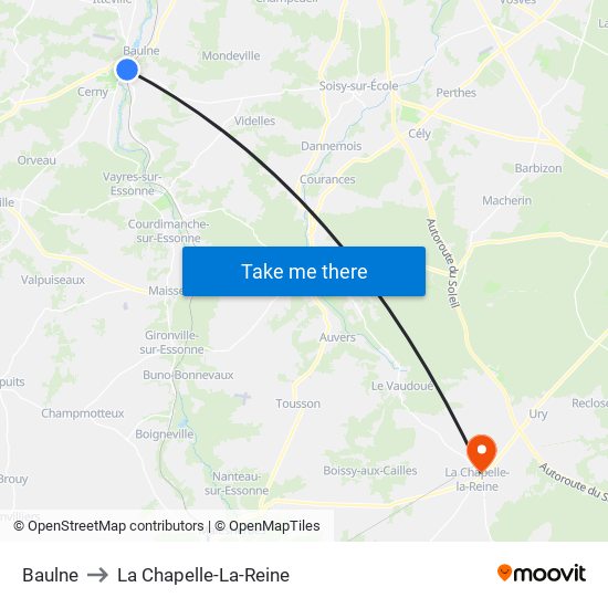 Baulne to La Chapelle-La-Reine map