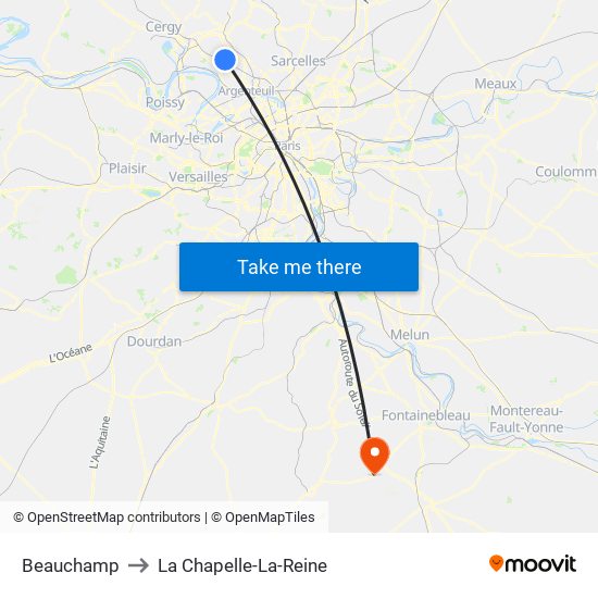 Beauchamp to La Chapelle-La-Reine map