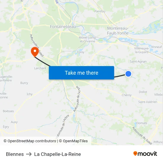 Blennes to La Chapelle-La-Reine map