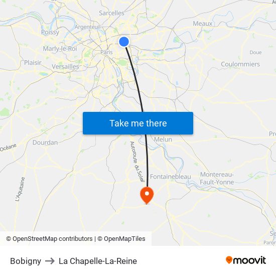 Bobigny to La Chapelle-La-Reine map