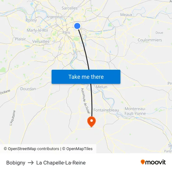 Bobigny to La Chapelle-La-Reine map