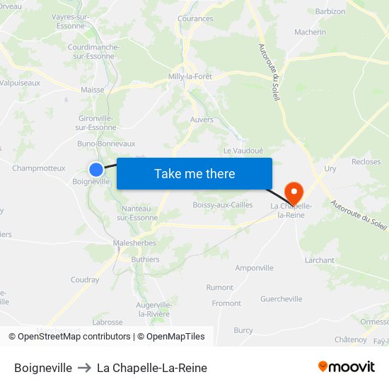 Boigneville to La Chapelle-La-Reine map