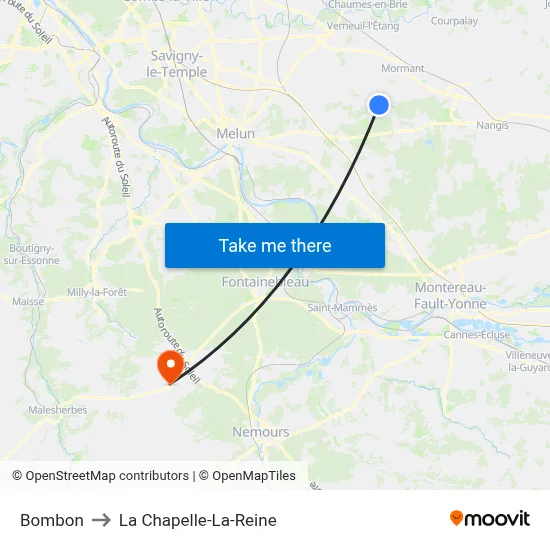 Bombon to La Chapelle-La-Reine map