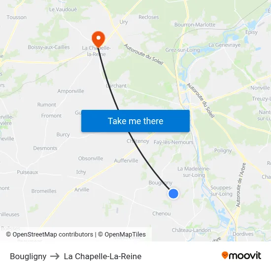 Bougligny to La Chapelle-La-Reine map