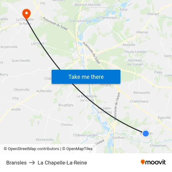 Bransles to La Chapelle-La-Reine map