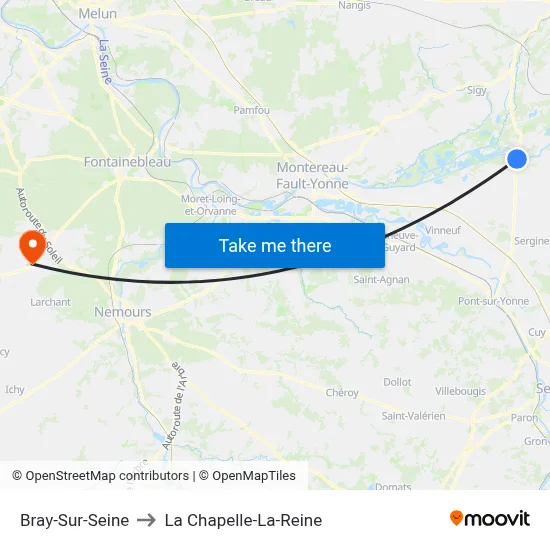 Bray-Sur-Seine to La Chapelle-La-Reine map
