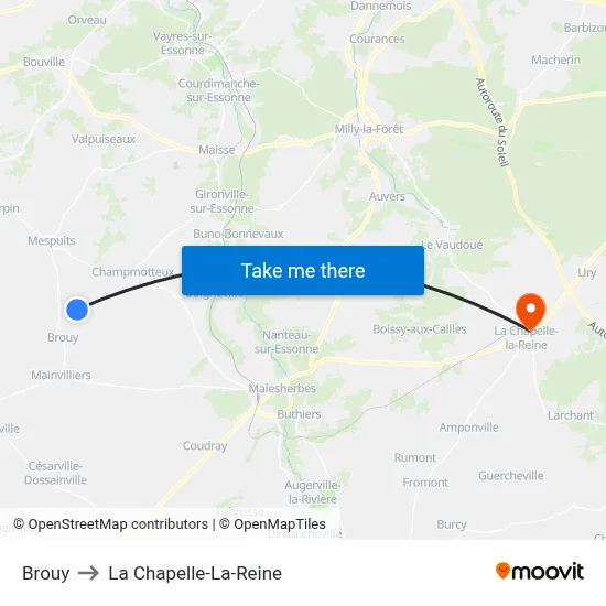 Brouy to La Chapelle-La-Reine map