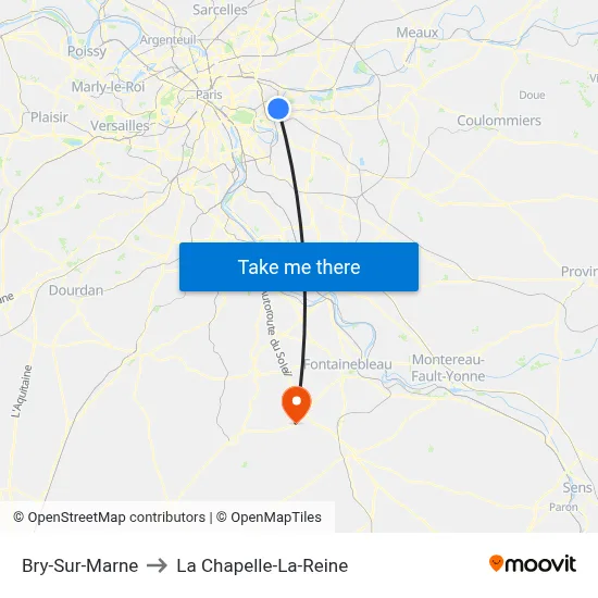 Bry-Sur-Marne to La Chapelle-La-Reine map