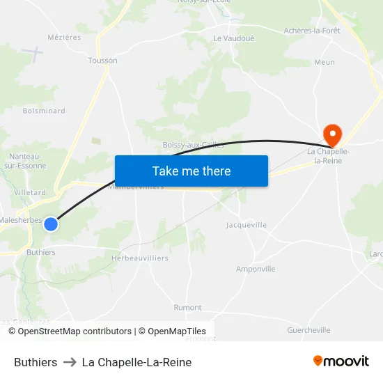 Buthiers to La Chapelle-La-Reine map